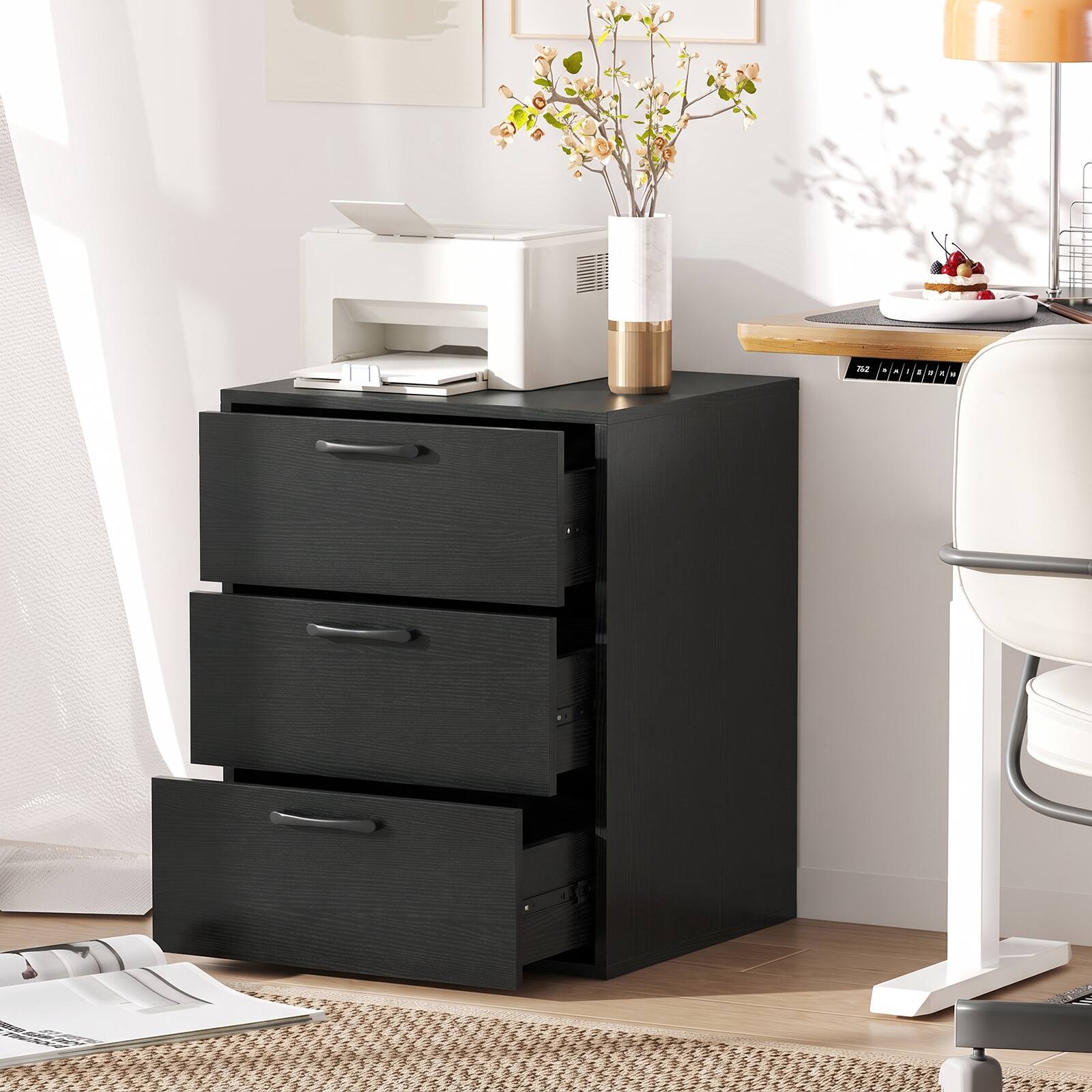 Alt View 4. Costway - Costway 2PCS 3 Drawer Dresser Chest of Drawer Storage Cabinet with Wide Storage Space - Black.