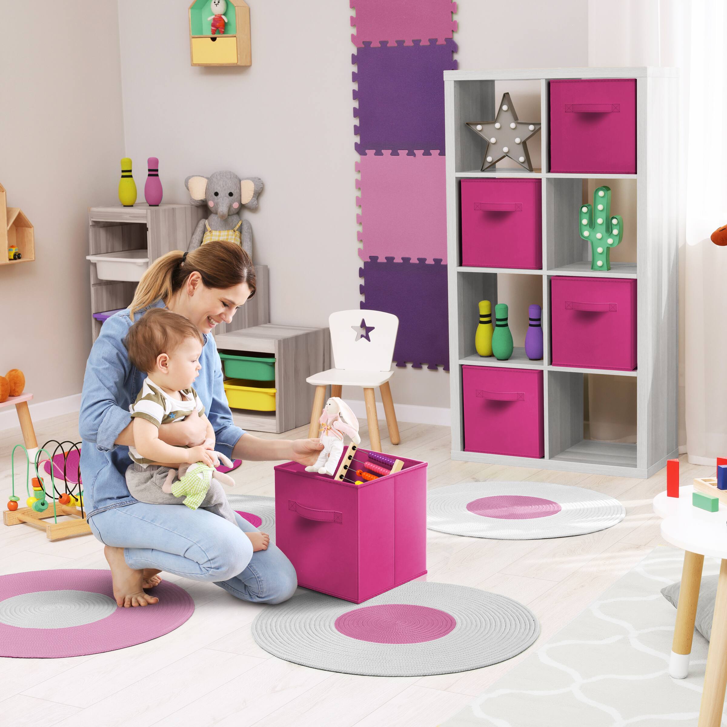 Alt View 4. Sorbus - Sorbus Fabric Storage Cubes, 8 Foldable Storage Bins for Organizing Pantry, Cubbies, Toy Box, Clothes Storage - Pink.