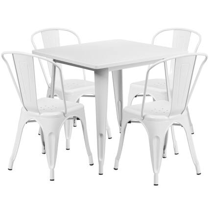 Front. Flash Furniture - Foster Commercial Grade 31.5" Square White Metal Indoor-Outdoor Table Set with 4 Stack Chairs - White.