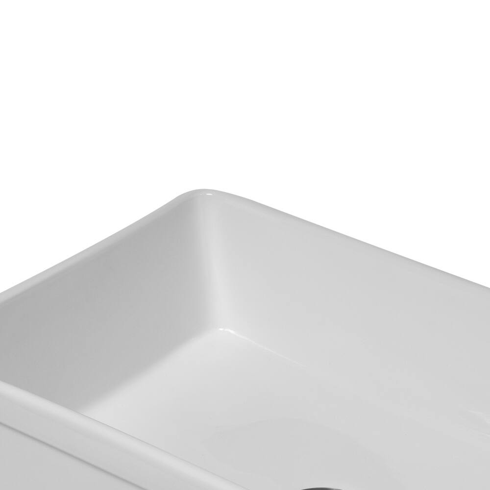 Alt View 5. JUJABU - 30 x 20 x 10 inch White Ceramic Kitchen Sink Apron-front Reversible Single Bowl - White.