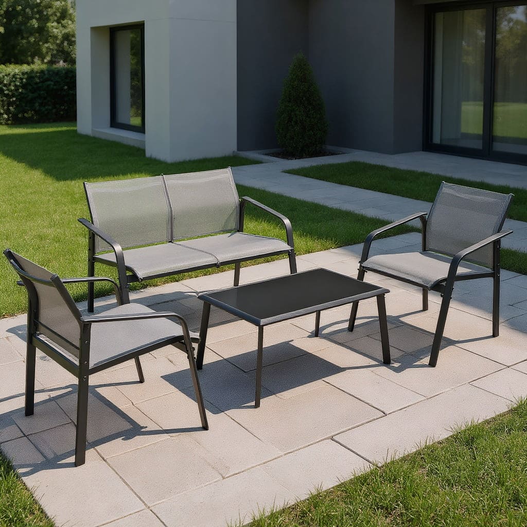 Kadyn - 4 Pieces Patio Furniture Set, Small Patio Conversation Furniture Set with Armrest Loveseat Sofas - Gray