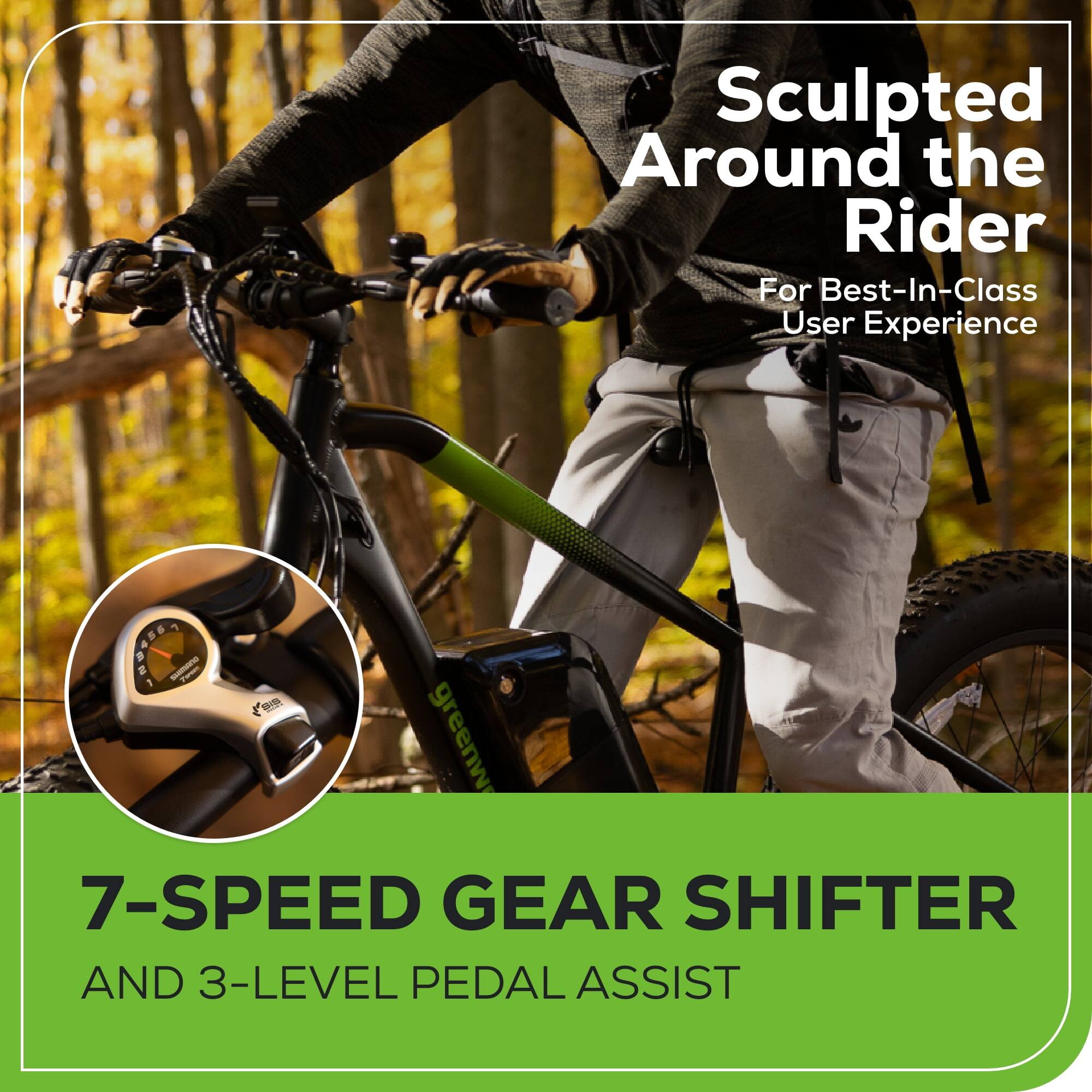 Alt View 10. Greenworks - Greenworks 60V 26" Fat Tire Electric Bicycle, Max 20mph Adjustable 7 Speed Mountain Bike for Adult, Teen - Green.