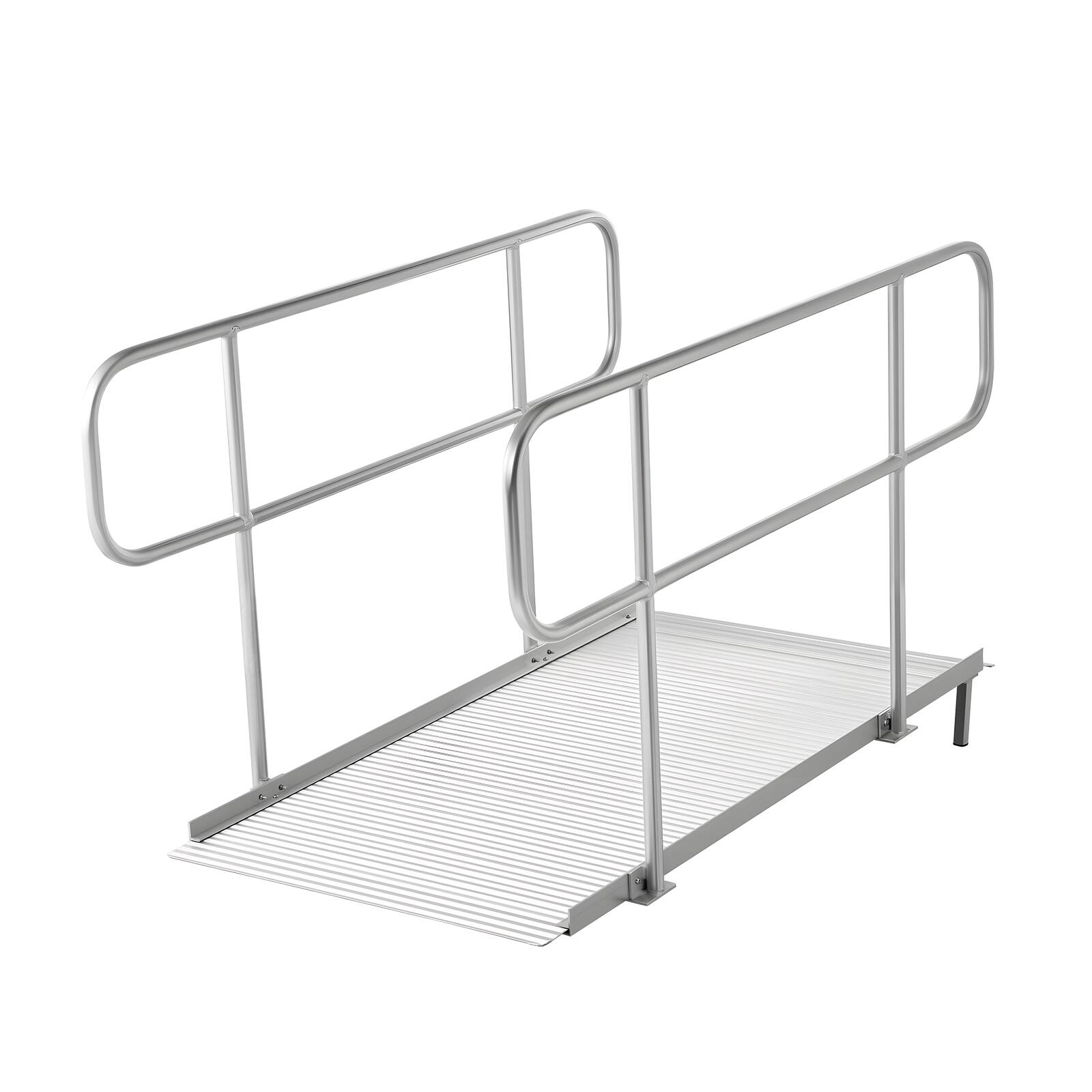 Alt View 5. VEVOR - Wheelchair Ramp with Handrails, 71.1 x 32.7 in, Heavy Duty Wide Aluminum Wheelchair Ramp with Adjustable Legs - Silver.