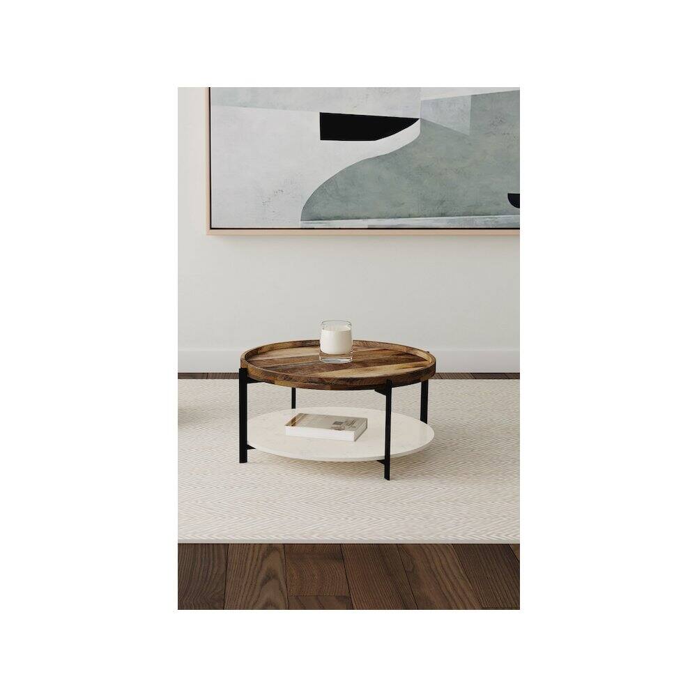 Alt View 5. Coaster Co. of America - Adhvik Round Wood Top Marble Shelf Coffee Table Natural - White.
