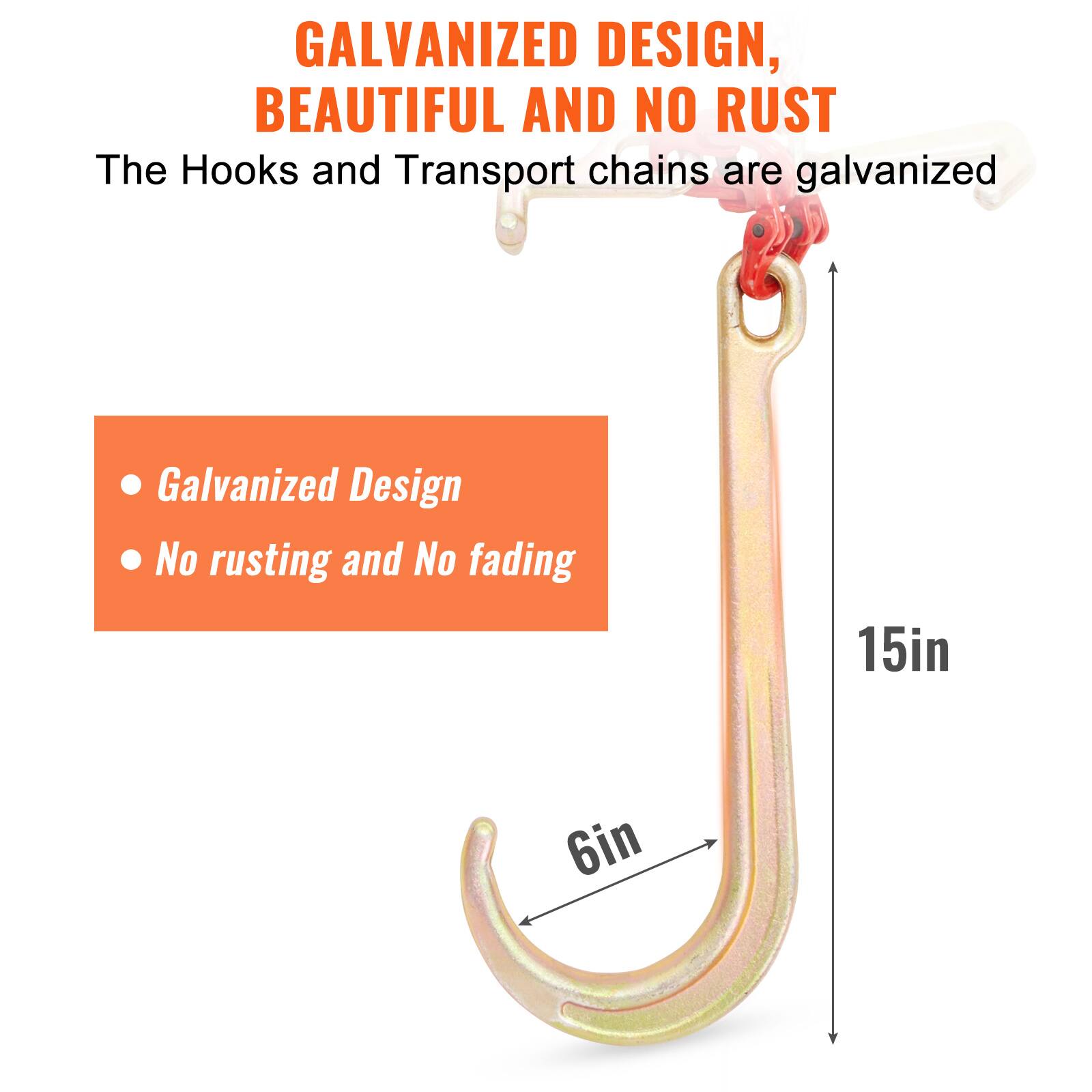 GALVANIZED DESIGN, BEAUTIFUL AND NO RUST

The Hooks and Transport chains are galvanized

- Galvanized Design
- No rusting and No fading

15in  
6in