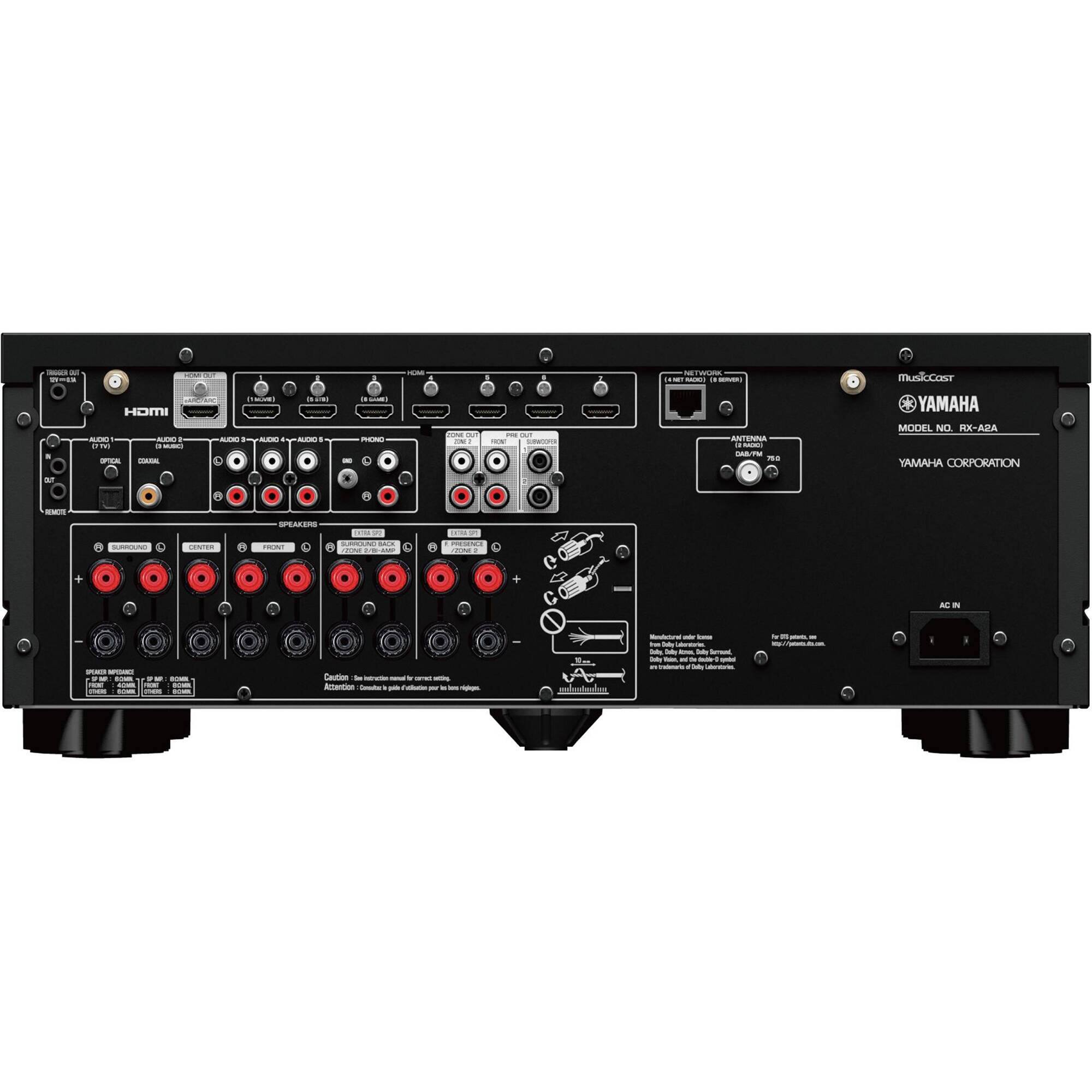 - HOMI
- MUSICCAST
- YAMAHA
- MODEL NO: RX-ADA
- YAMAHA CORPORATION
- SPEAKERS
- CAUTION: Do not use extension cords for any connected devices.
- Attention: Consult a qualified person for any high-level connections.