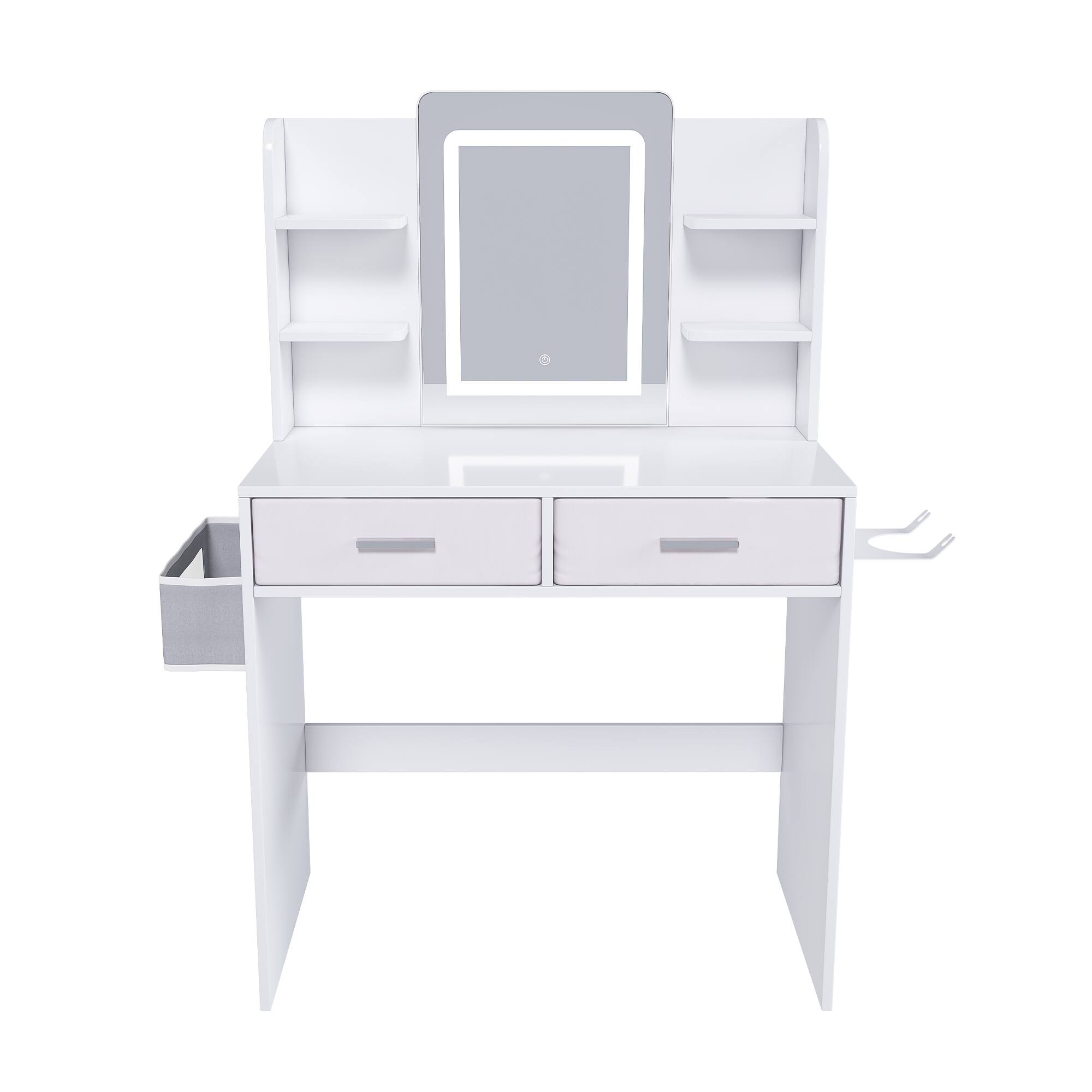 Alt View 4. Lirago - LED Vanity Dresser Table with Mirror Lights Wood Makeup Desk with Drawers 15.7”D x 27.5”W x 49.2”H - White.