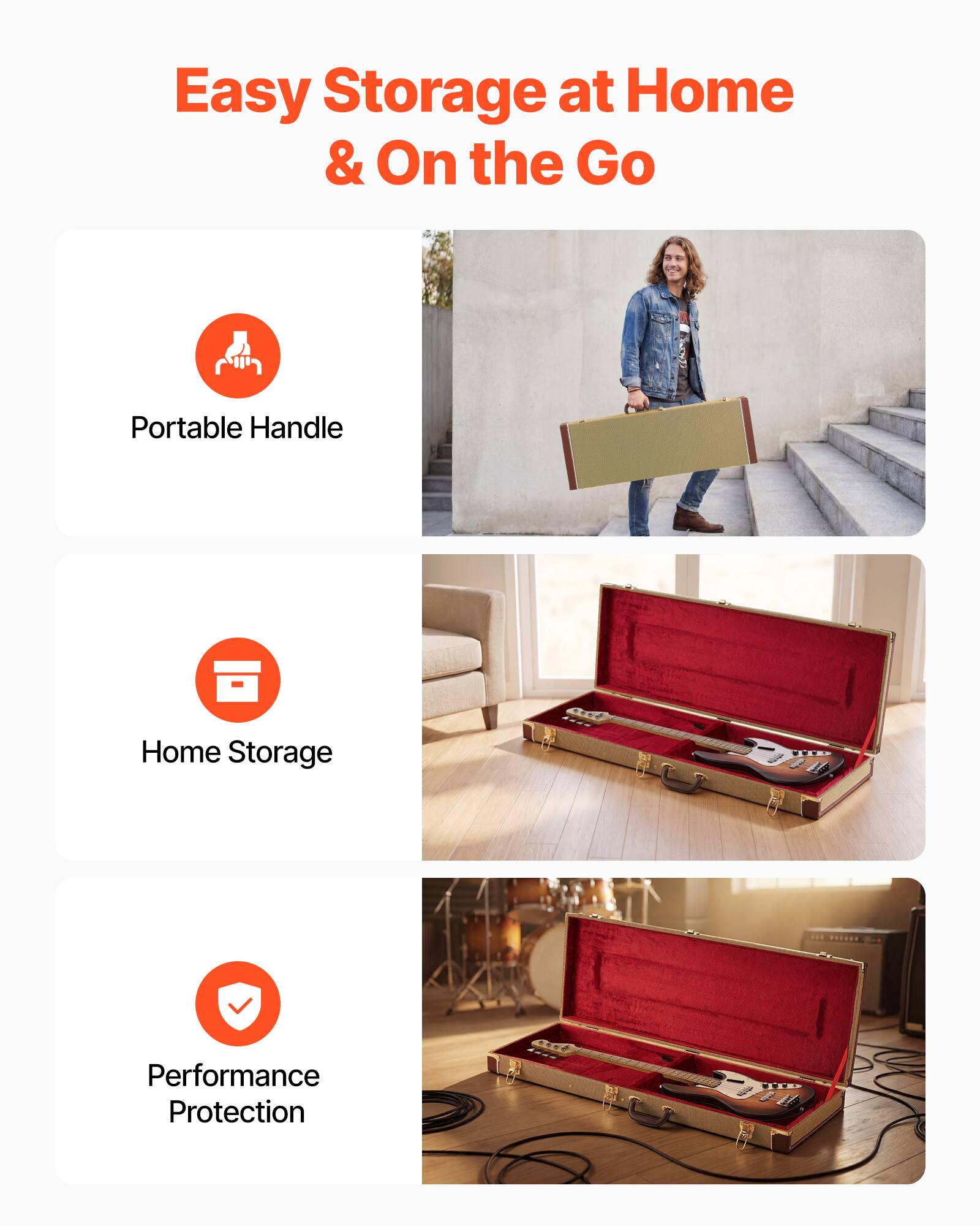 Easy Storage at Home & On the Go

- Portable Handle
- Home Storage
- Performance Protection
