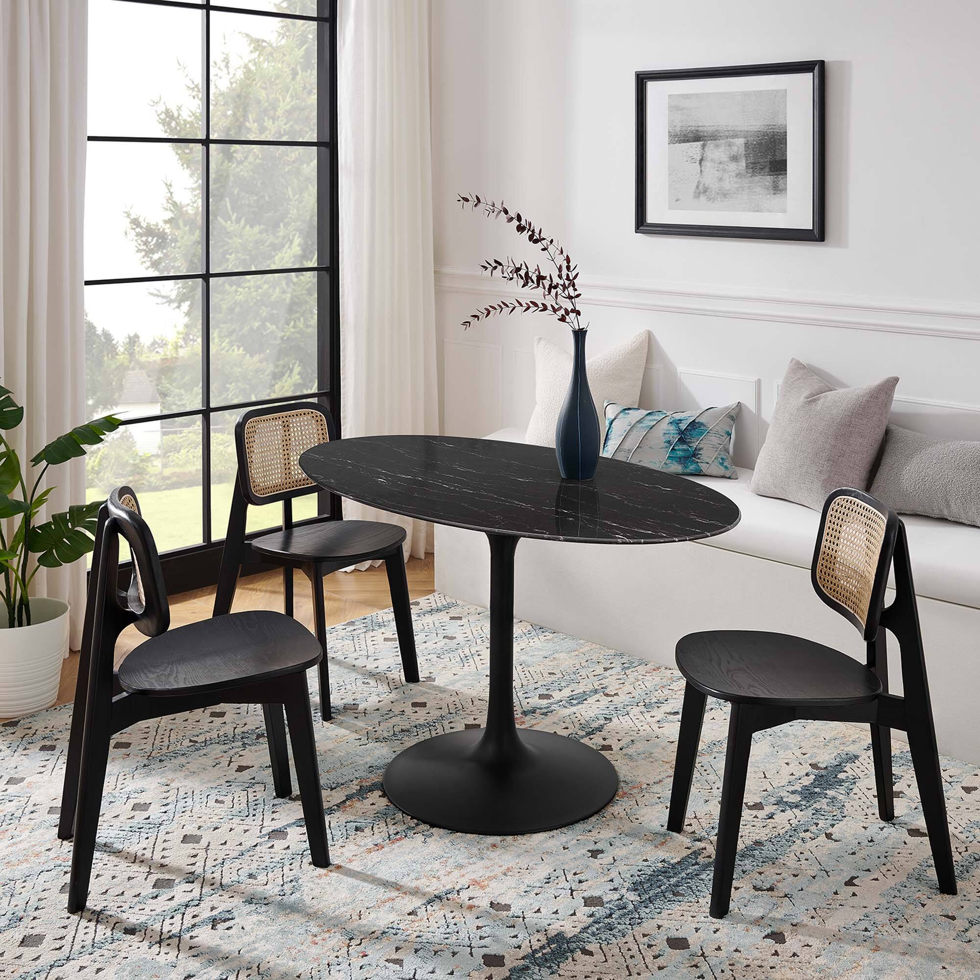 Alt View 2. Modway - Lippa 54" Oval Faux Marble Dining Table by Modway - Black Black.