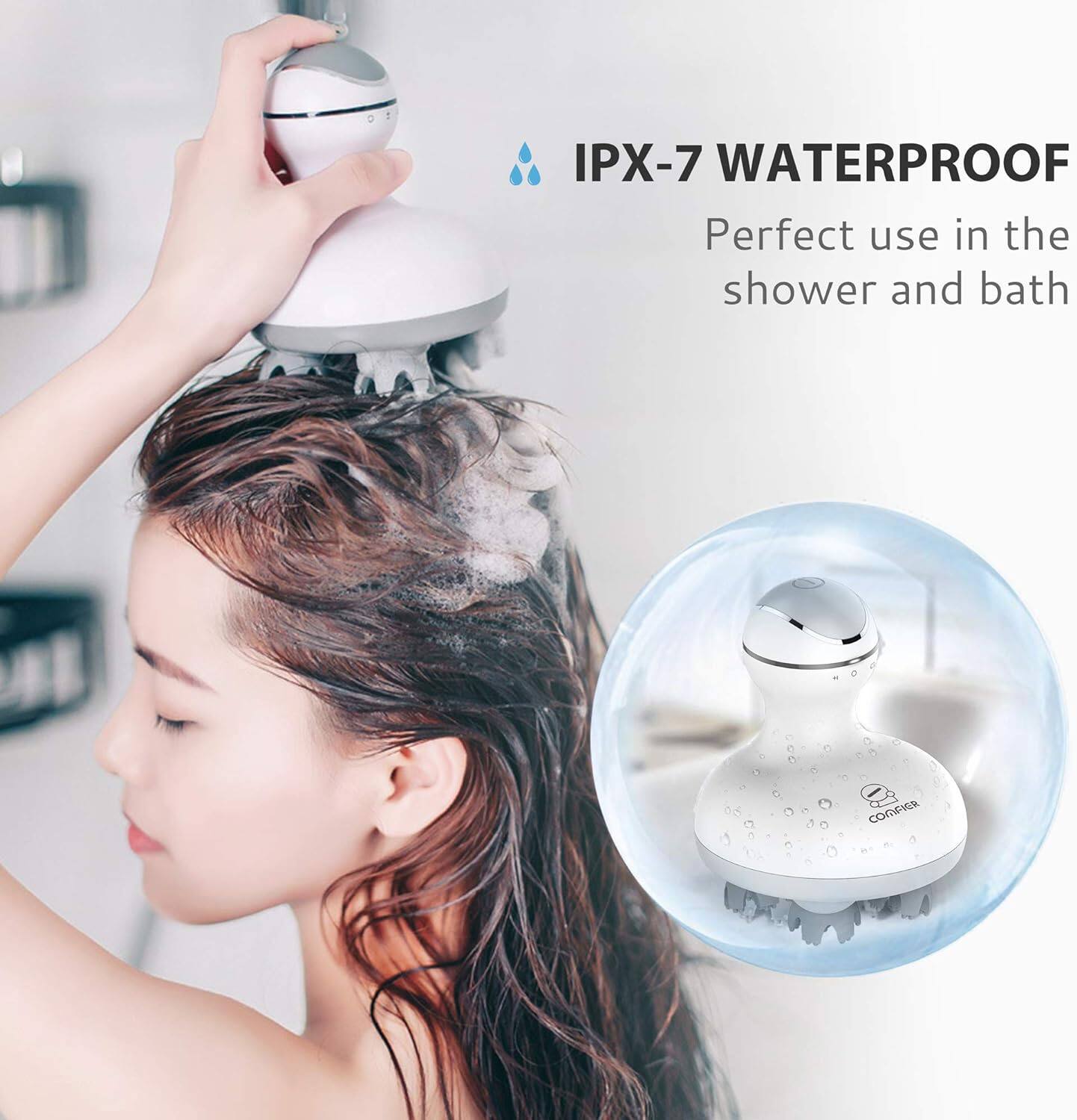 IPX-7 WATERPROOF  
Perfect use in the shower and bath