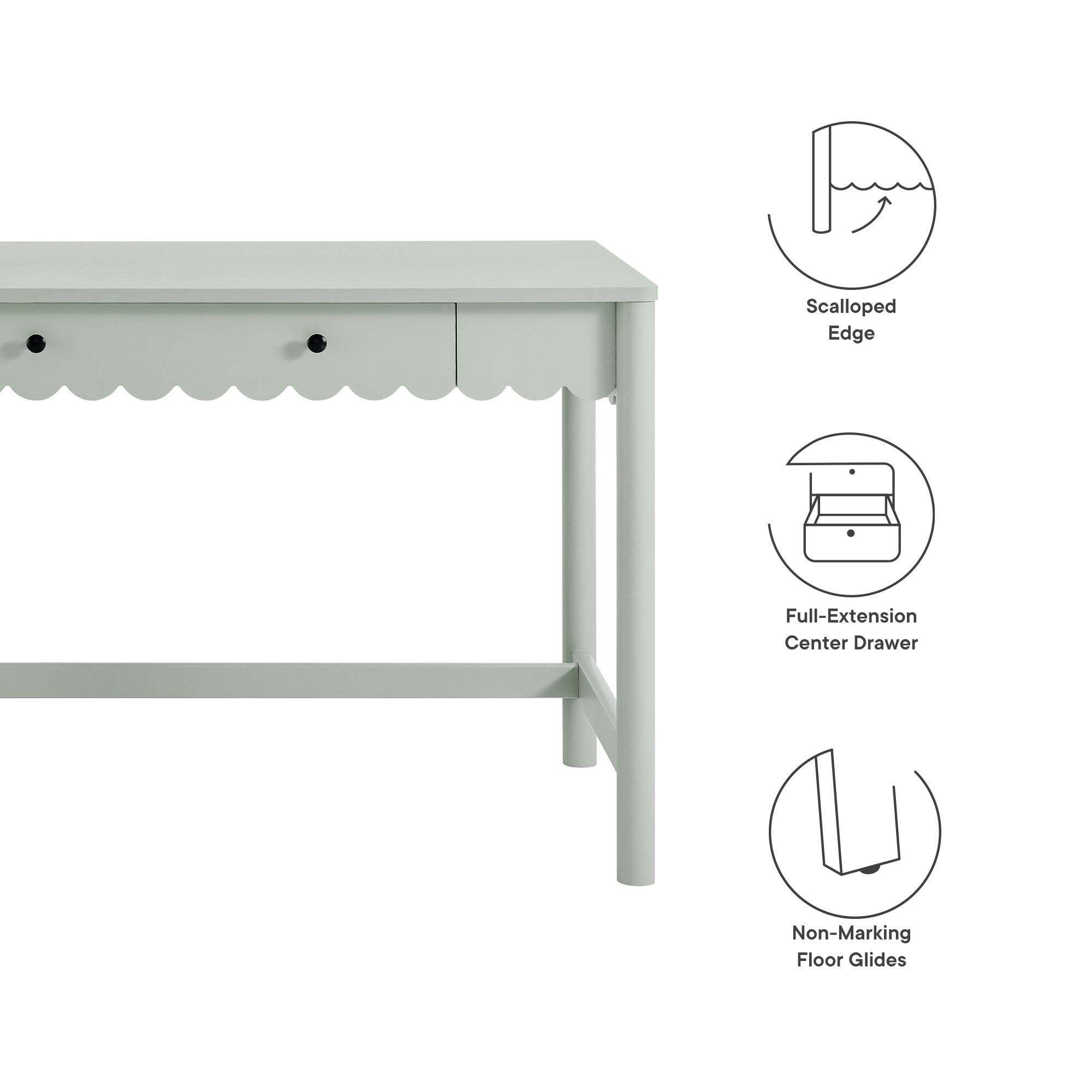 Scalloped Edge Full-Extension Center Drawer Non-Marking Floor Glides