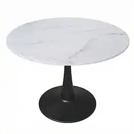 LeisureMod - Bristol 40" Minimalist Round Pedestal Dining Table - Space-Saving Kitchen Table with Powder-Coated Steel Base - MDF - Marbled White