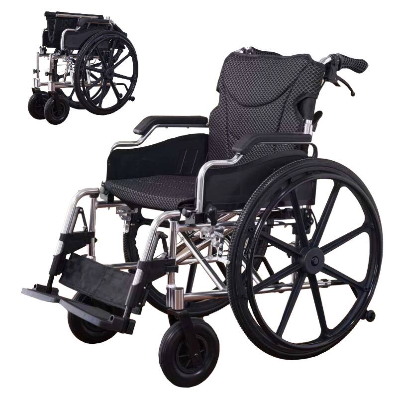 Front. TinyHomie - Aluminum Alloy Transport Wheelchair 20in Seats With front and Rear Locking Hand Brakes 24in Quick Remove Rear Wheel - Black and Silver.