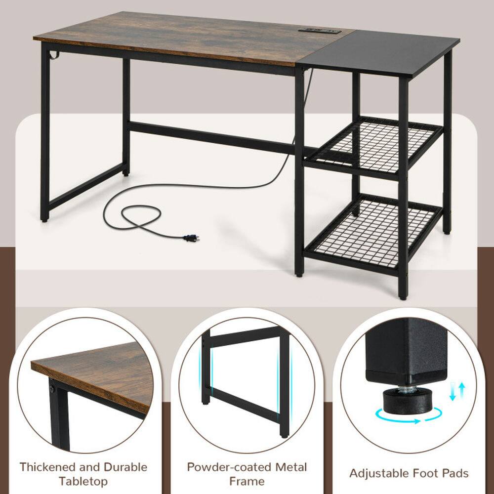 Kadyn - 59 Inch Home Office Computer Desk with Removable Storage Shelves-Rustic Home Office Desks, Gaming Computer Desks - Brown - Thumbnail 3