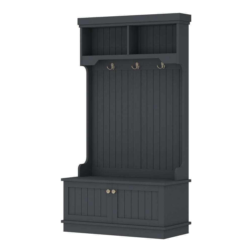 Alt View 2. Loheer - Loheer Black Hall Tree with Shoe Bench, 4-in-1 Entryway Coat Rack, 64.4 Inch - Black.