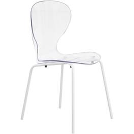 LeisureMod - Oyster Modern Plastic Dining Chair, Stackable Ergonomic Accent Chair with Powder Coated Steel Legs - Clear