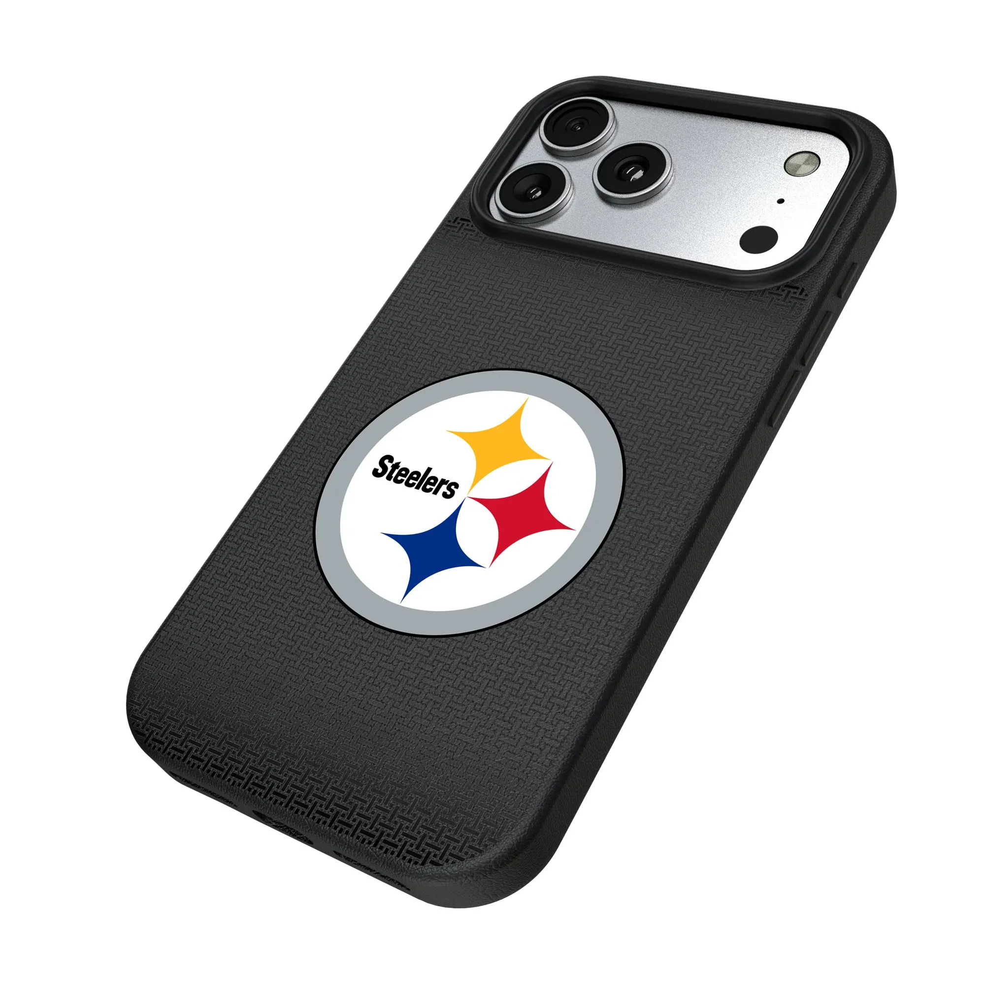 Alt View 1. Keyscaper - Pittsburgh Steelers Linen Logo iPhone Magnetic Bump Case - 15 - Black.