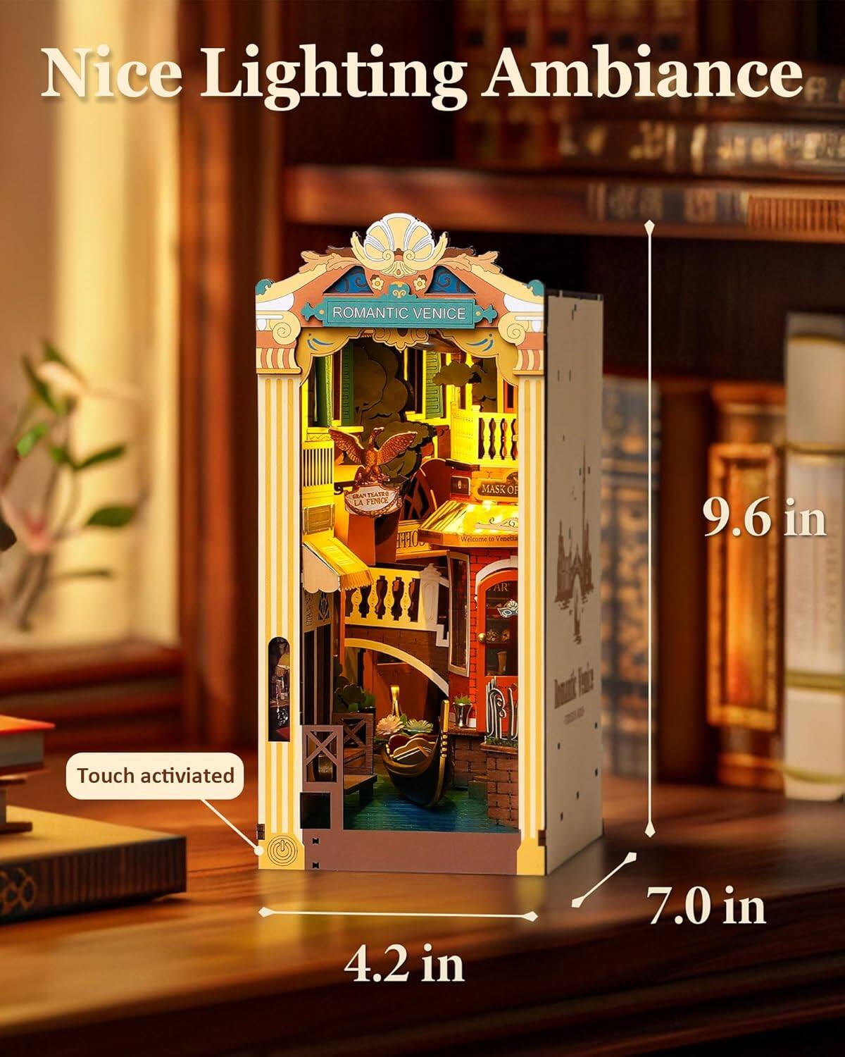 Nice Lighting Ambiance  
ROMANTIC VENICE  
MET PLACES LA F170  
COFFEE MASK OF  
Welcome - metaa  
9.6 in  
4.2 in  
7.0 in  
Touch activated