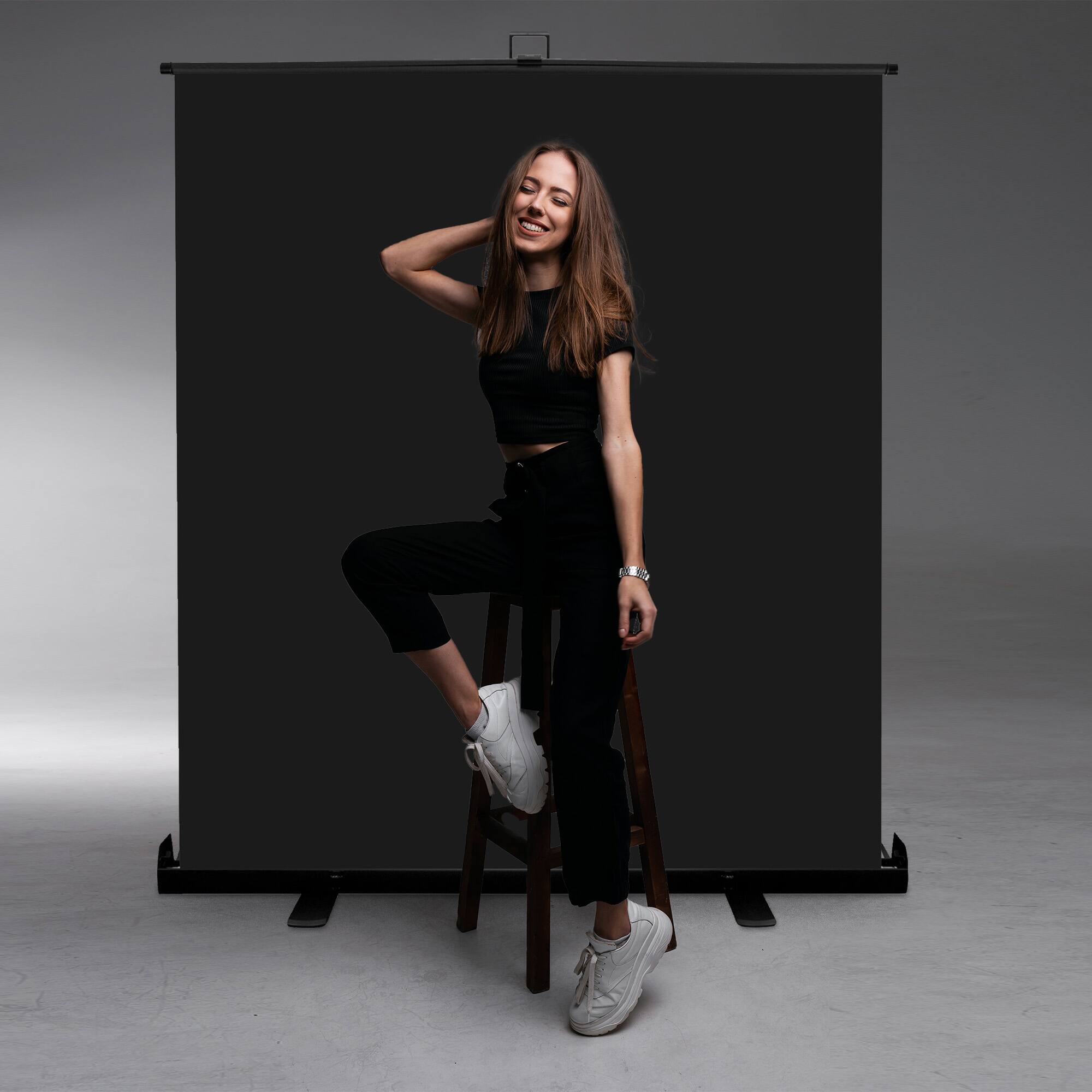 Alt View 3. KHOMO GEAR - Pull-Up Black Backdrop – Wrinkle-Free Chroma Key Screen for Studio, Video, and Streaming Use - Black.