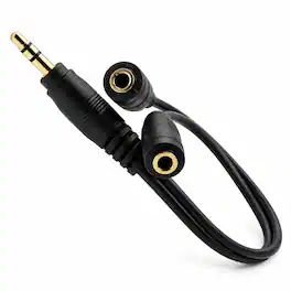 Sanoxy - 6" 1 Male to 2 Female Gold Plated 3.5mm Audio Y Splitter Headphone Cable - Black