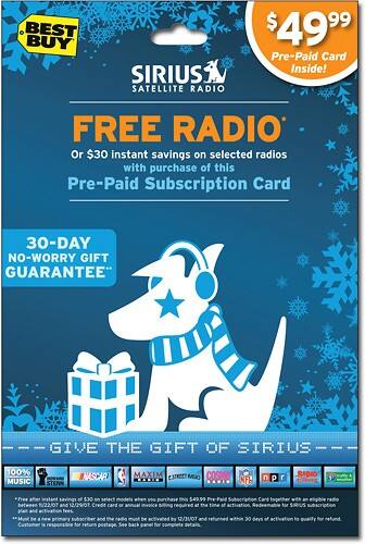 best buy: sirius $49.99 holiday gift card for sirius satellite radio sirius pre best buy: sirius $49.99