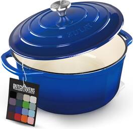 Zulay Kitchen - 5 Quart Enameled Cast Iron Dutch Oven Pot with Lid – Premium Durability & Oven Safe up to 500°F - Blue