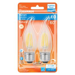 Sylvania - Natural B10 E26 (Medium) LED Bulb Daylight 60 Watt Equivalence 2 pk