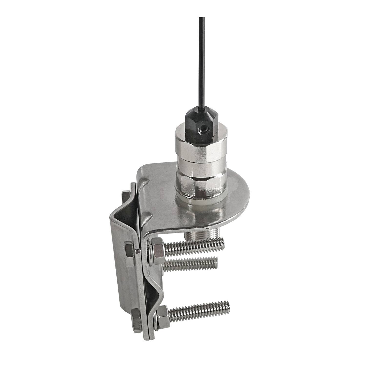 Angle. Tram - 140 to 170 MHz VHF/430 to 450 MHz UHF 17.25" Tall Pre-Tuned Dual-Band Amateur Antenna with Stainless Steel Mirror Mount - Black.