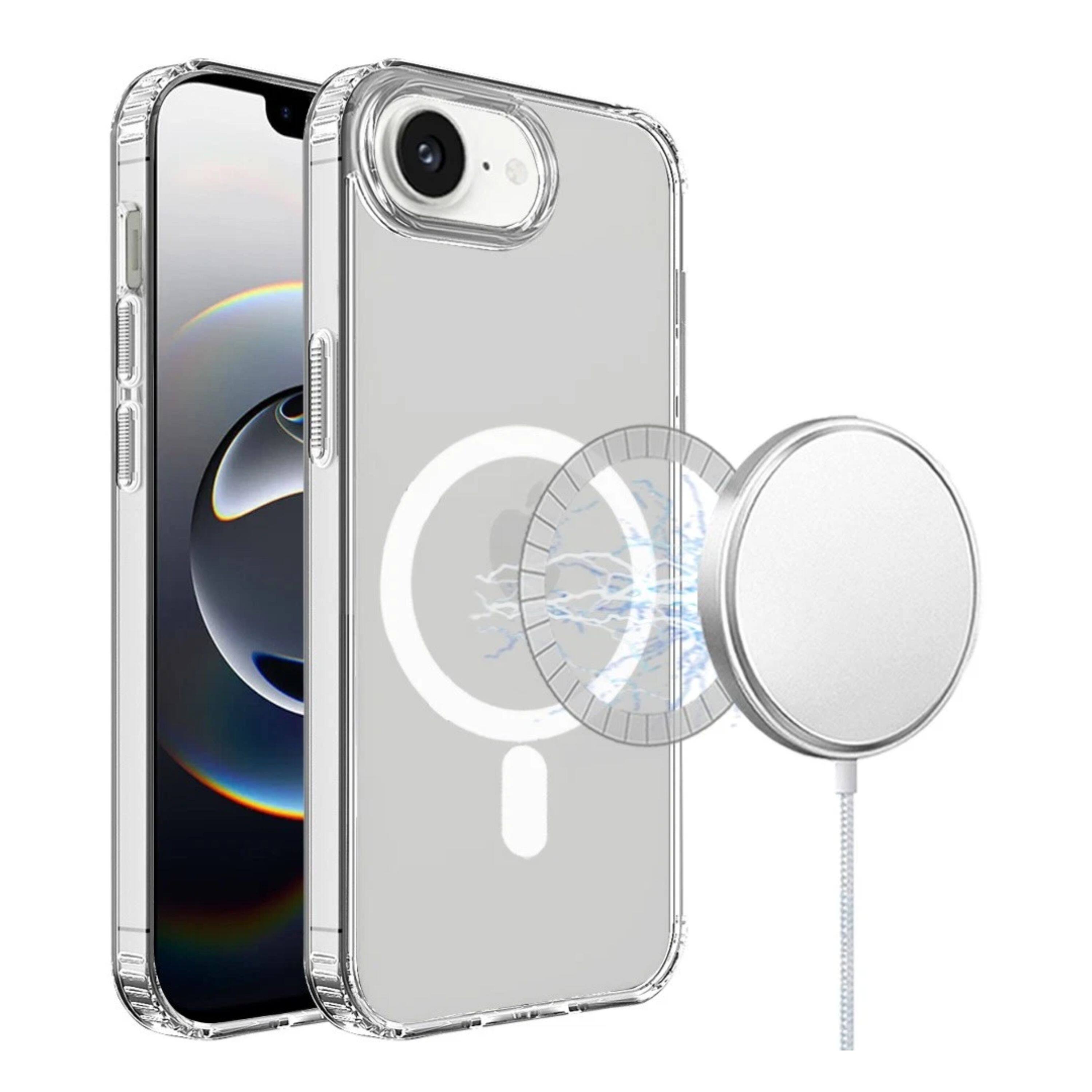 Angle. Kitcheniva - Transparent Magnetic Circle Phone Case With Tempered Glass For iPhone 16e/17e - Clear.