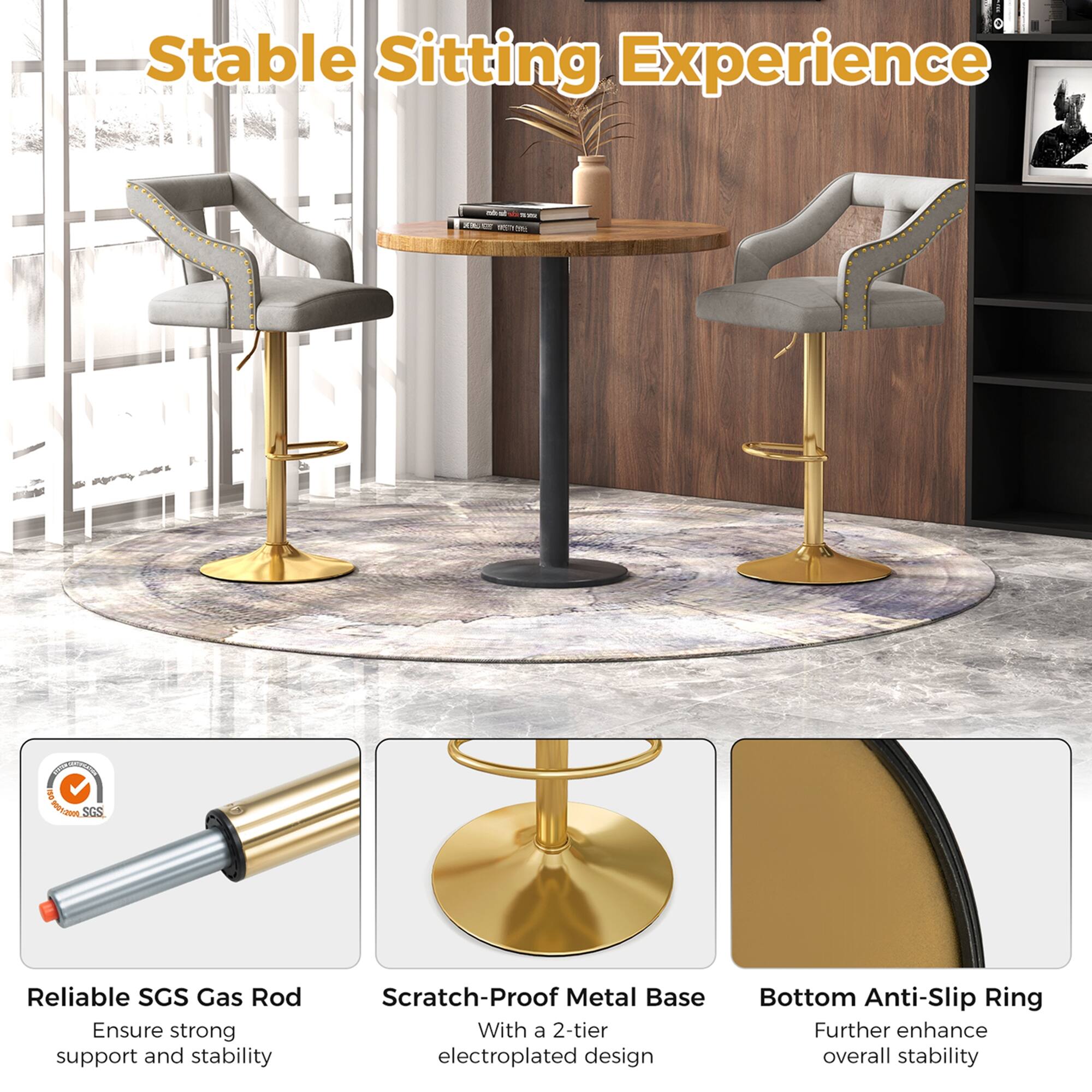 Stable Sitting Experience - Ensure strong support and stability with a scratch-proof metal base and a 2-tier electroplated design. The bottom anti-slip ring further enhances overall stability.