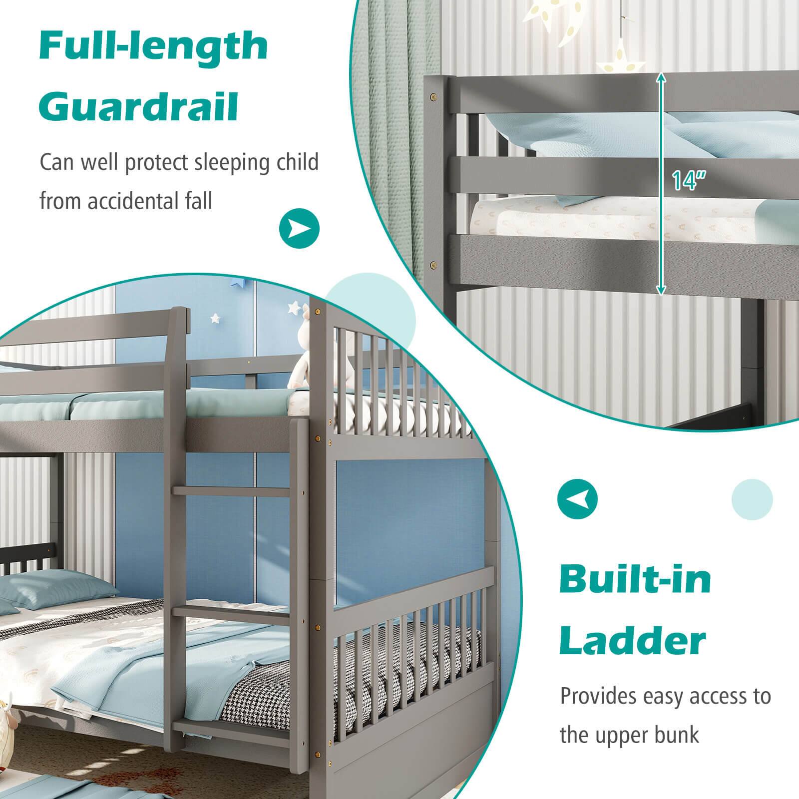 Full-length Guardrail  
Can well protect sleeping child from accidental fall  

Built-in Ladder  
Provides easy access to the upper bunk