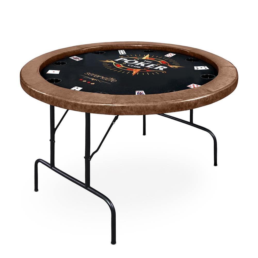 SereneLife - 8- Player Round Foldable Poker Table, Casino Leisure Texas Holdem Table, w/ water Resistant Cushioned Rail