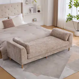 Boyel Living - Upholstered Chaise Lounge Bench with Armrests and Bolster Pillows, 83.1 in - Wheat