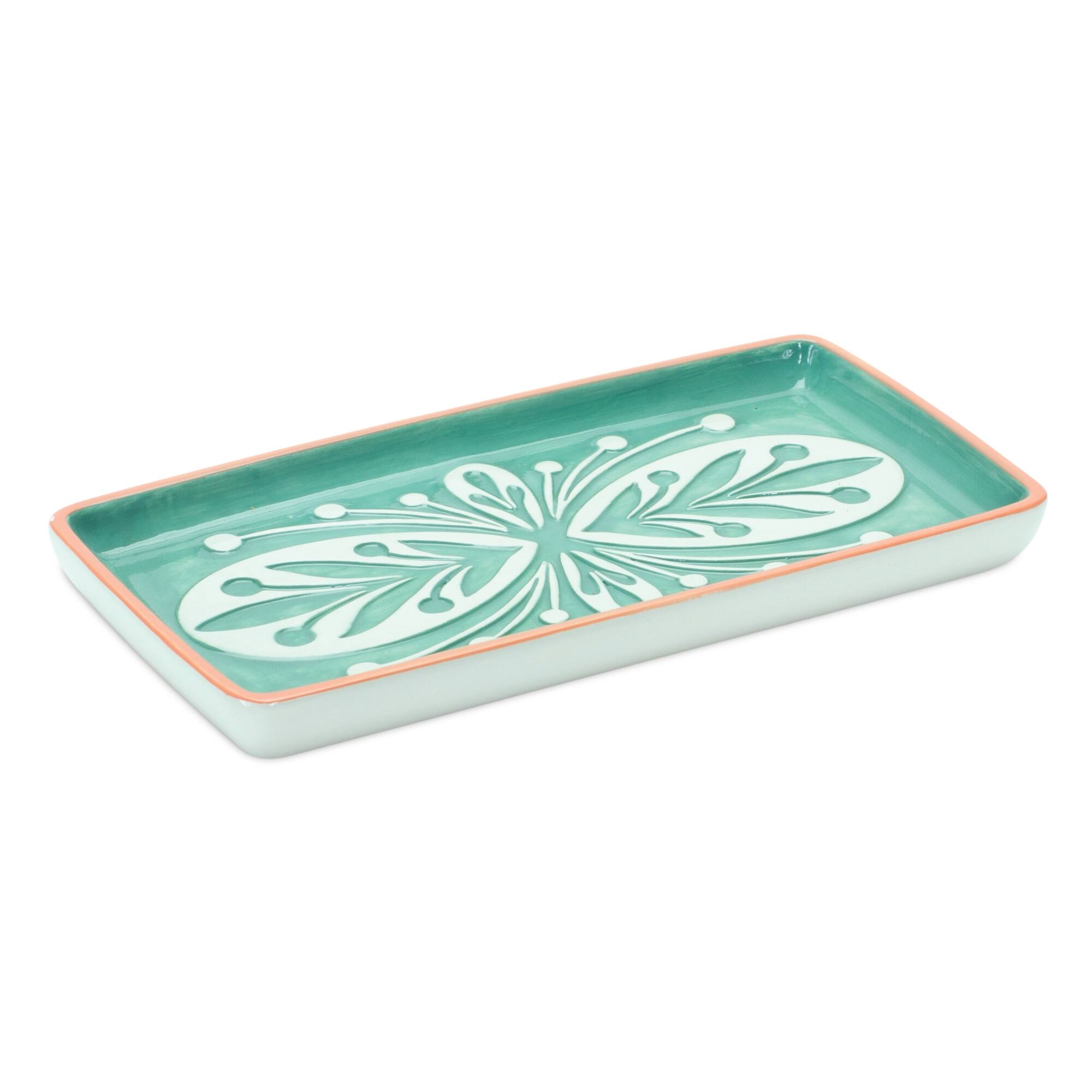 Back. BreeBe - Ornamental Ceramic Tray (Set of 6) - Green, Yellow, White.