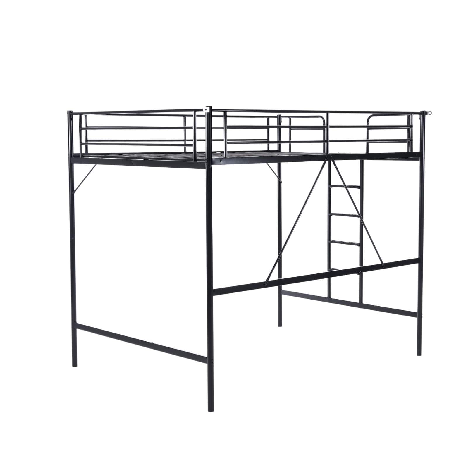 Winado - Heavy Duty Metal Loft Bed Full Size Dual Ladders & Safety Guardrail Space-Saving - Black