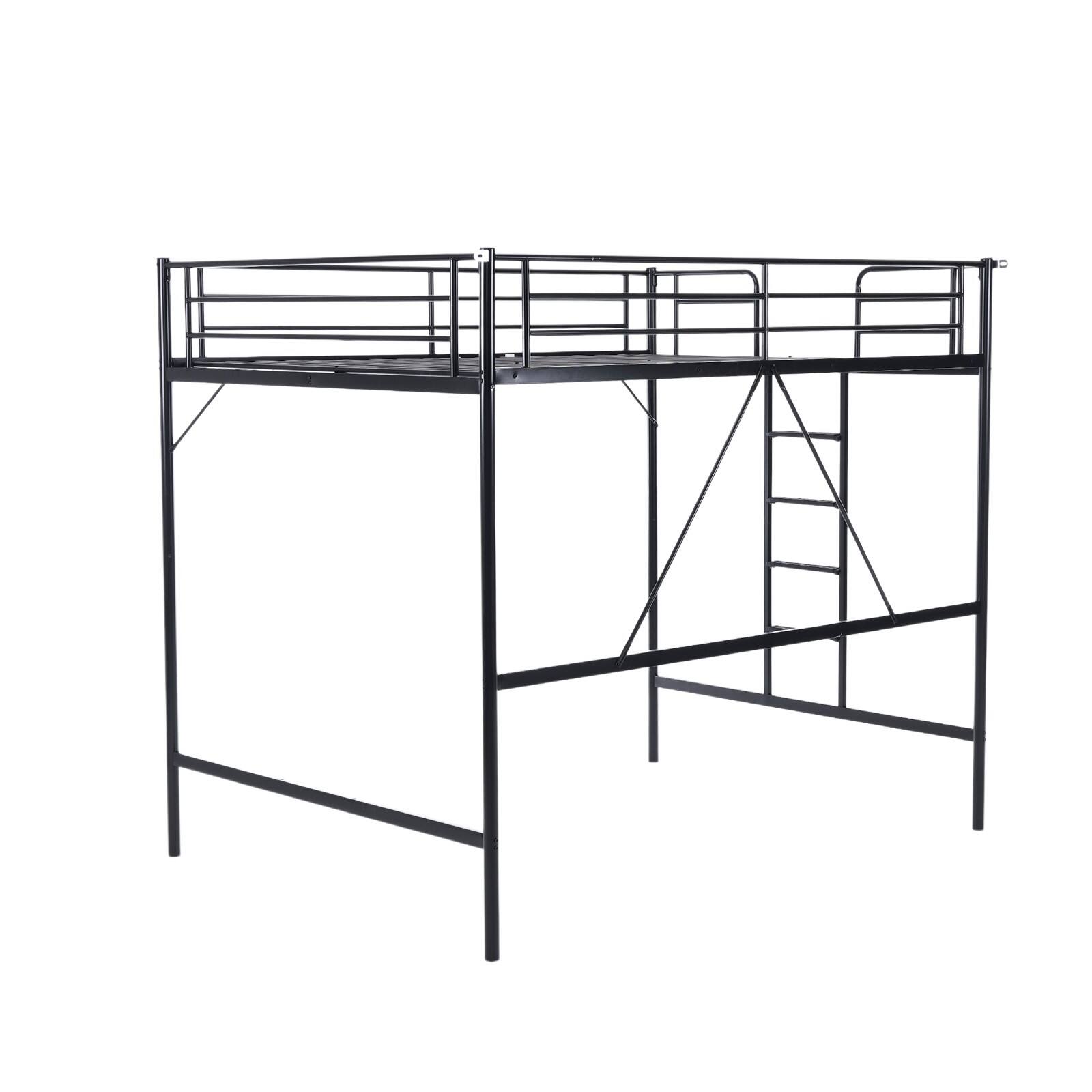 Winado - Heavy Duty Metal Loft Bed Full Size Dual Ladders & Safety Guardrail Space-Saving - Black