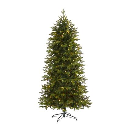 Front. BreeBe - 7’ Belgium Fir Christmas Tree with 500 Clear LED Lights - Green.