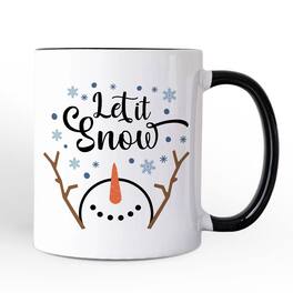 OrnamentallyYou - Let It Snow Snowman Mug, Snowflakes Minimalist Gift - White