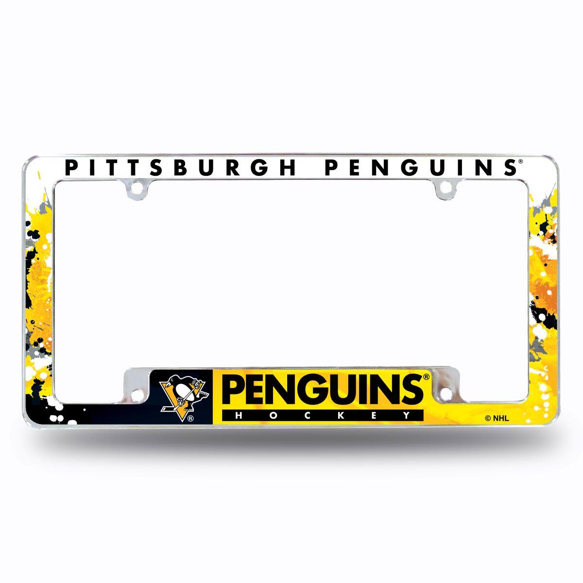 Pittsburgh Penguins NHL Chrome Metal License Plate Frame with Bold Full Frame Design
