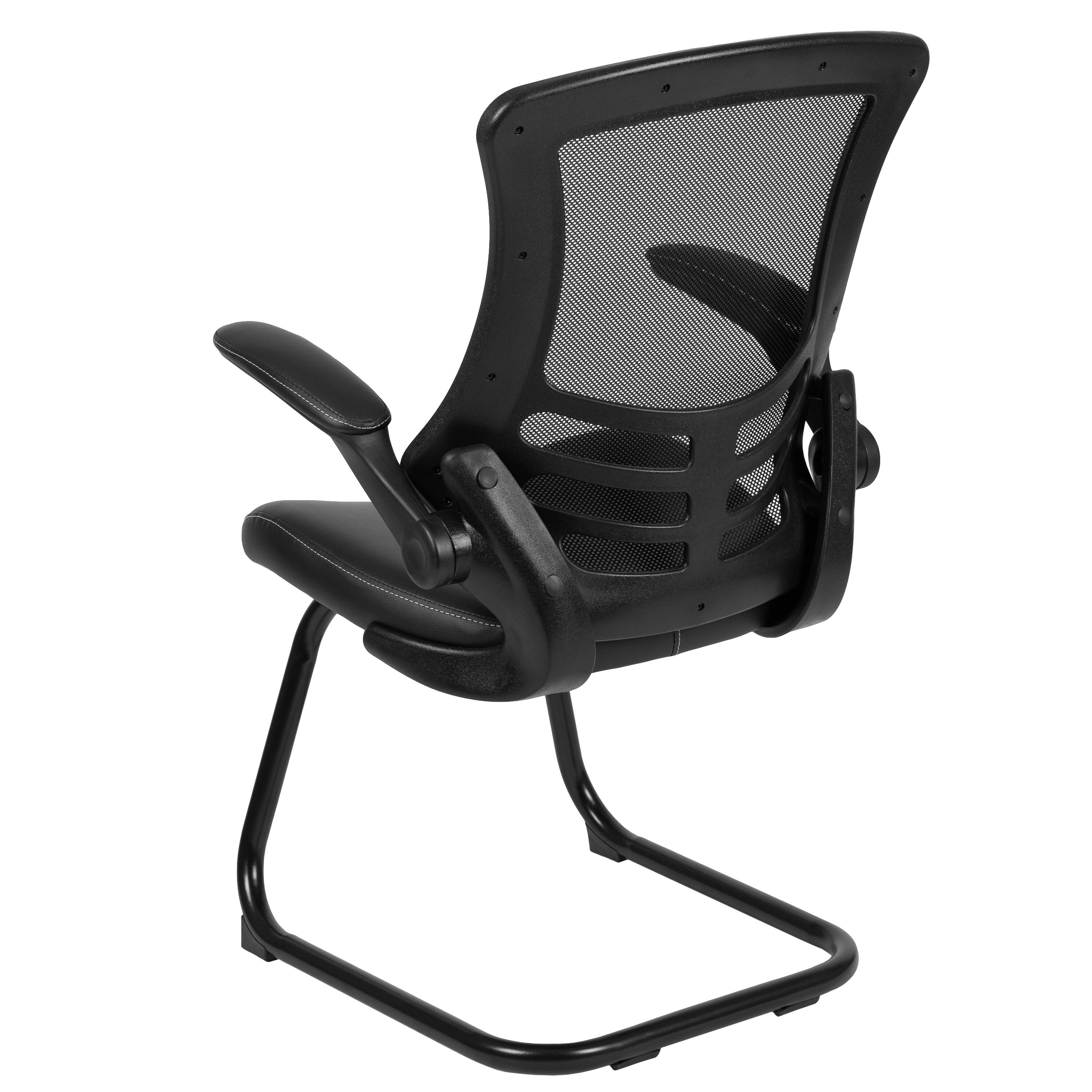 Alt View 5. Emma + Oliver - Mesh Sled Base Side Reception Chair with Flip-Up Arms-Office Waiting Room - Black LeatherSoft.