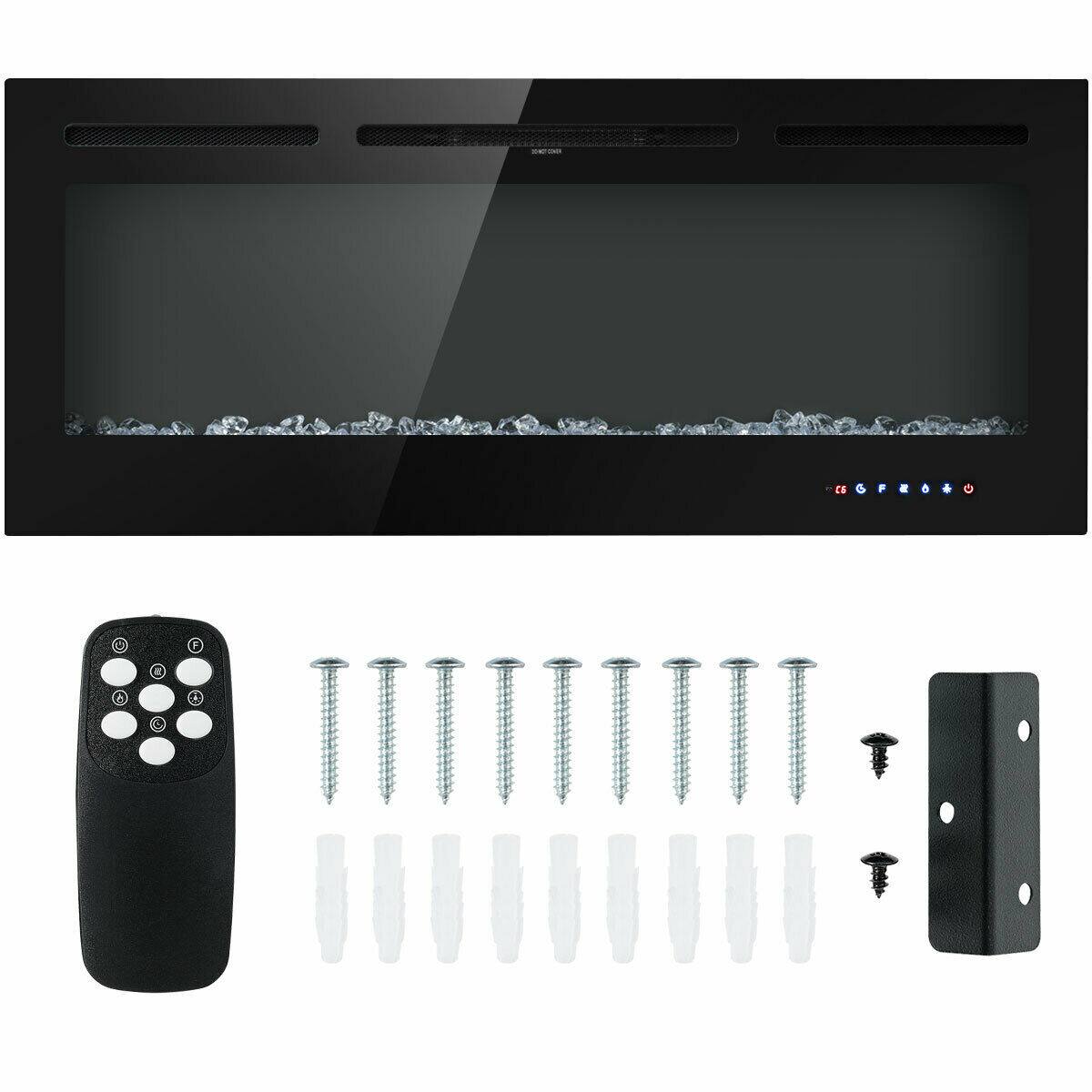 Alt View 1. Sugift - 50 Inch Recessed Electric Insert Wall Mounted Fireplace with Adjustable Brightness - Black.