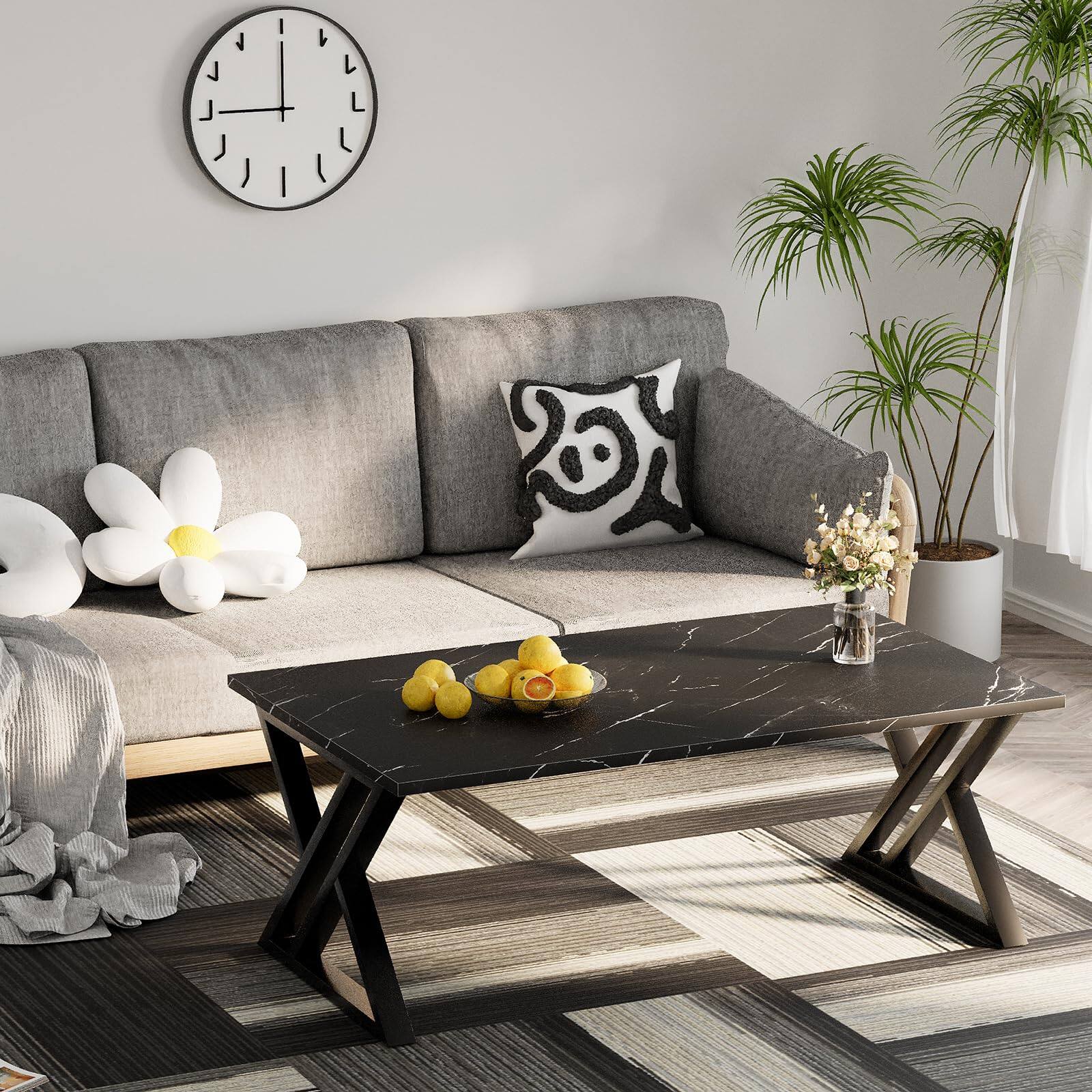 Alt View 3. Hanke - Coffee Table Living Room Center Simple Modern Faux Marble Rectangular Tea With Sturdy  finished Metal Frame - Grey Glass.