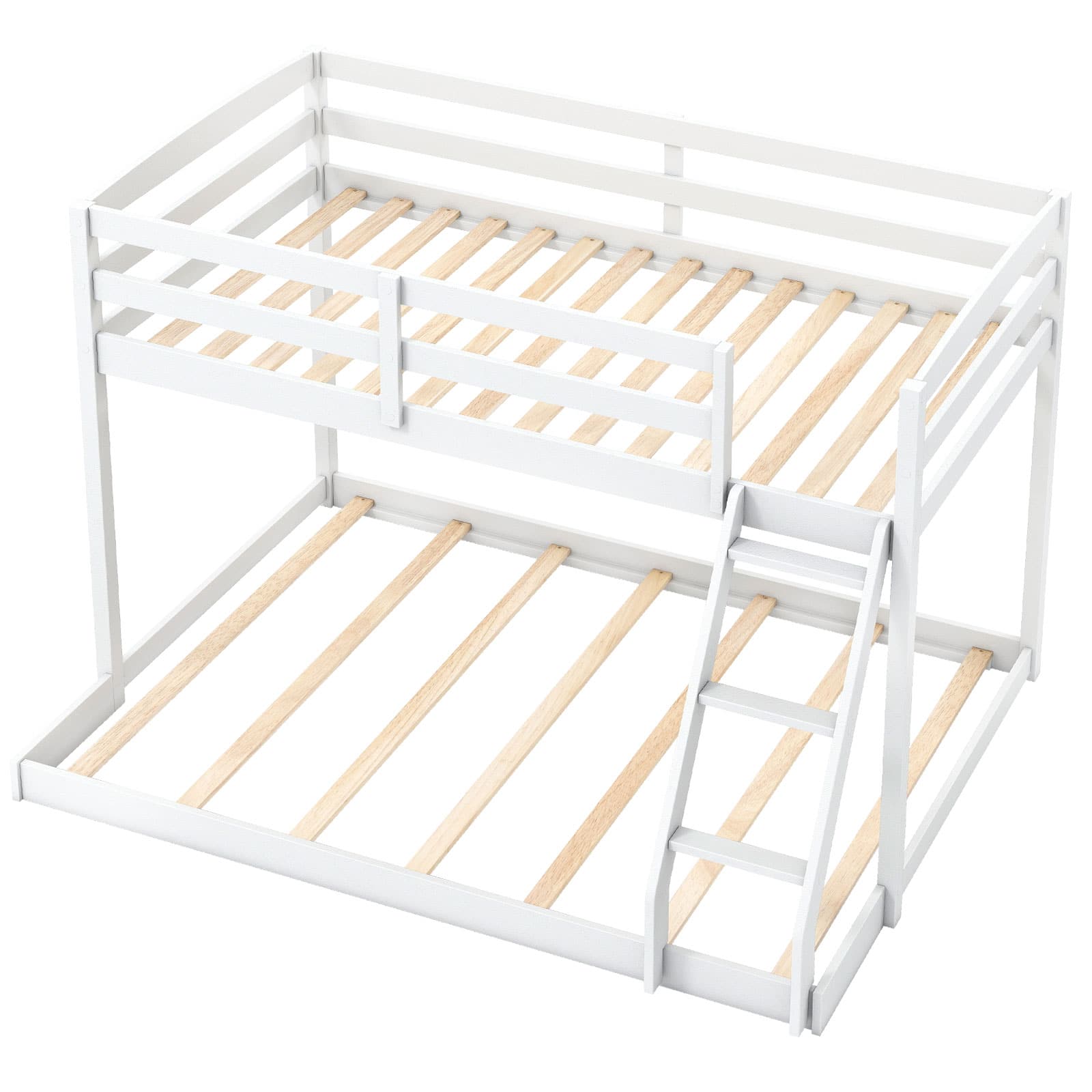 Costway - Twin Over Full Bunk Bed with Integrated Ladder & Safety Guardrails Solid Wood - White