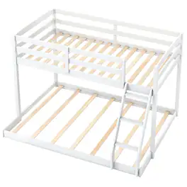 Costway - Twin Over Full Bunk Bed with Integrated Ladder & Safety Guardrails Solid Wood - White