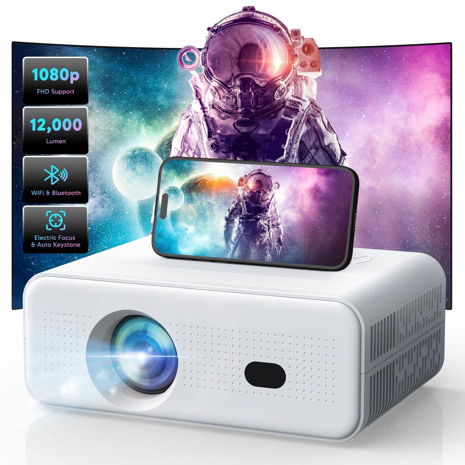 The Best Inks - Electric Focus Mini Projector With 5g Wifi And Support Fhd 1080p Smart Video 12000l Portable Movie Auto Keystone - Default