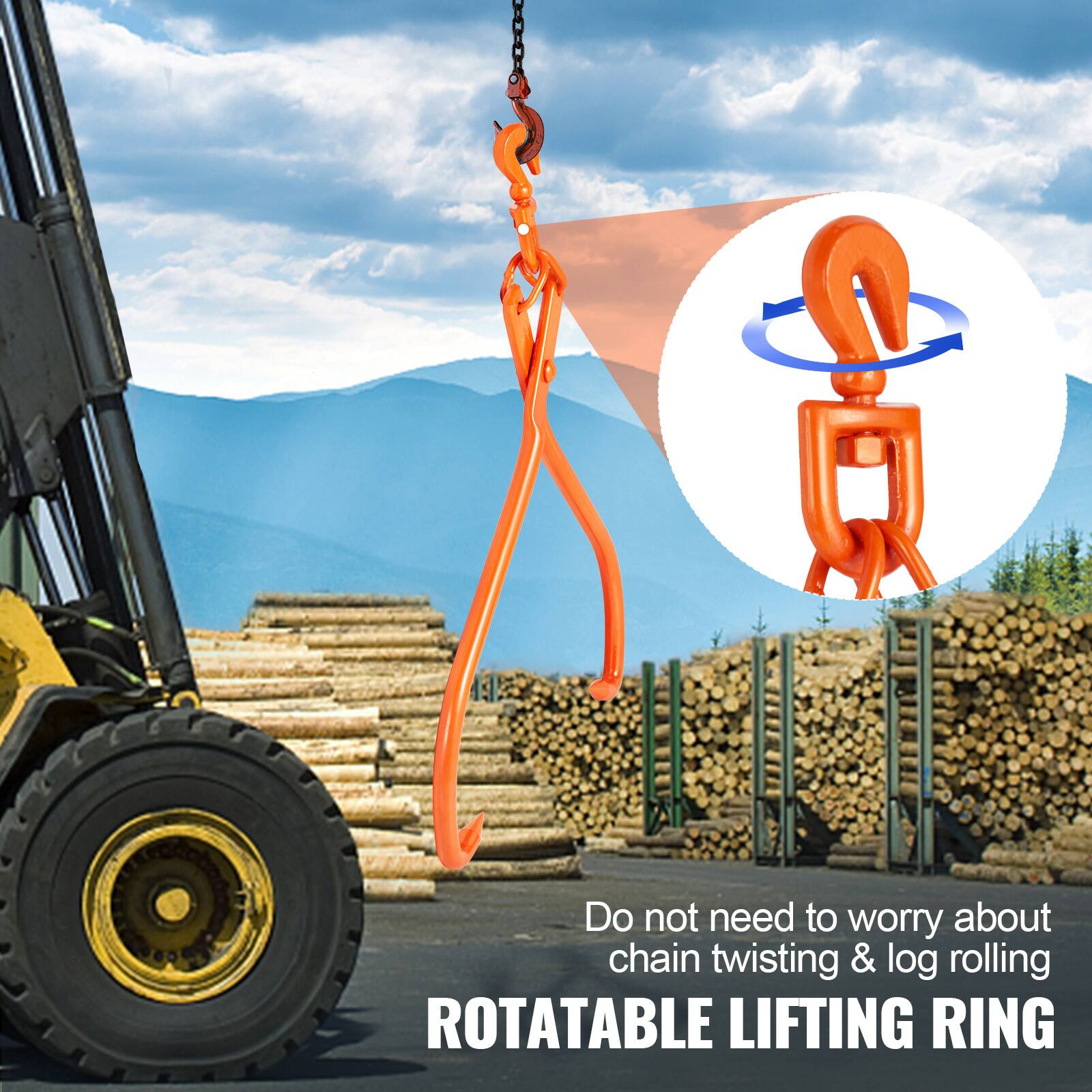 Do not need to worry about chain twisting & log rolling  
ROTATABLE LIFTING RING