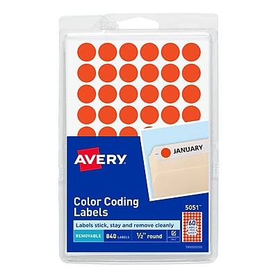 Avery - Hand Written Color Coding Labels, 0.5"Dia., Neon 60/Sheet, 14 Sheets/Pack (5051) - Red