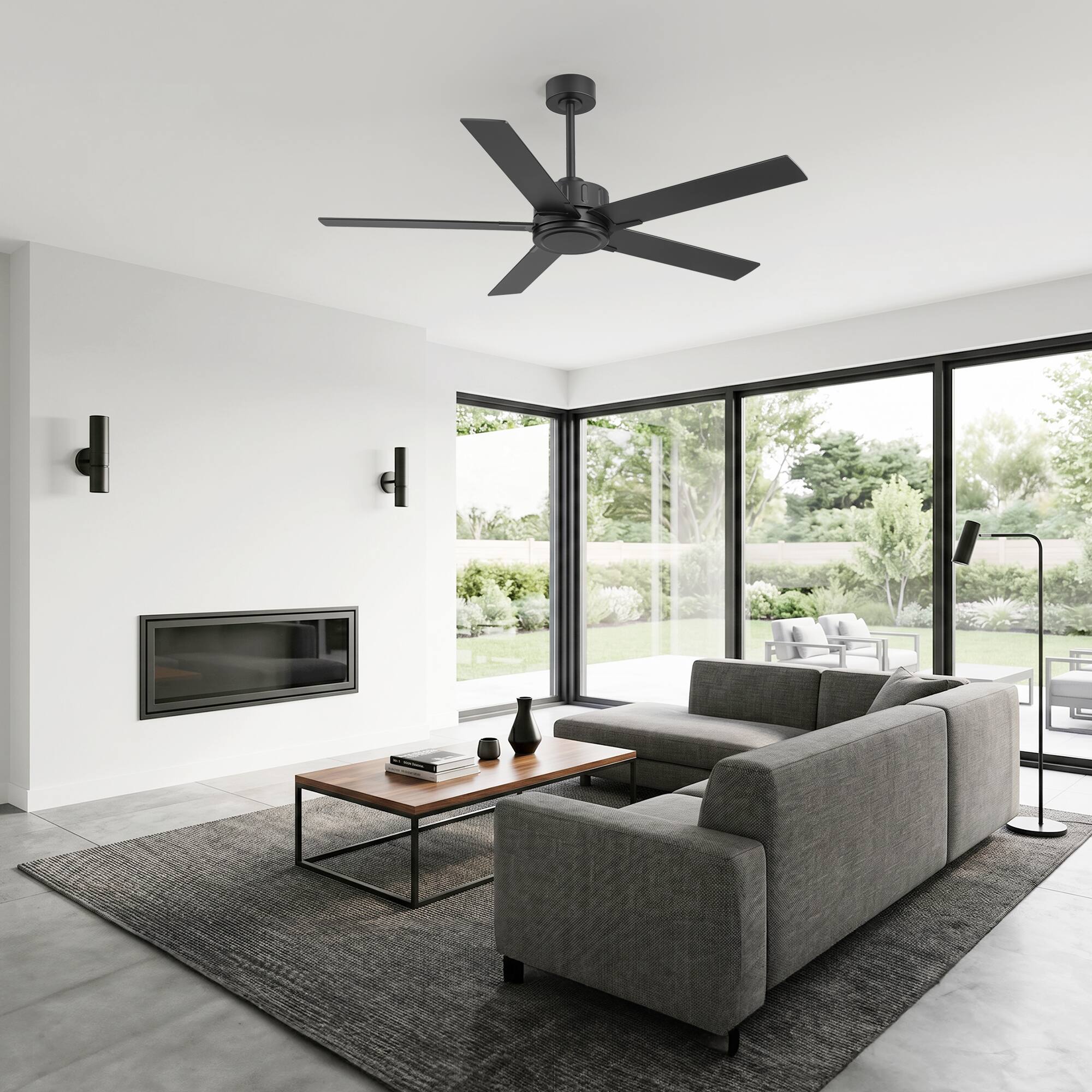 Alt View 4. Breezary - 56-In Indoor Ceiling Fan, 5 Plywood Blades, 6-Speed DC Motor, Remote Control, Timer, 5"/10" Downrods - 56-inch Black.