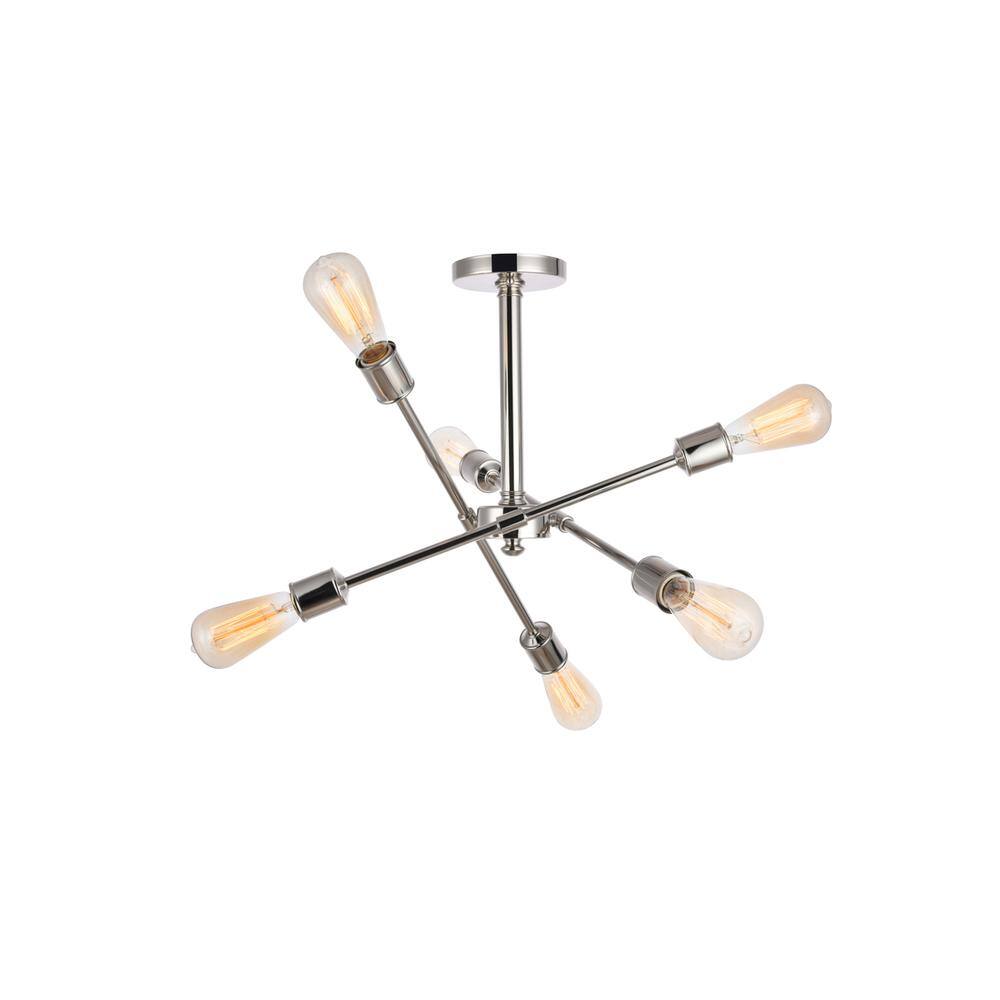 Alt View 3. Living District - Axel 6 Lights polished Nickel Flush Mount - Polished Nickel.