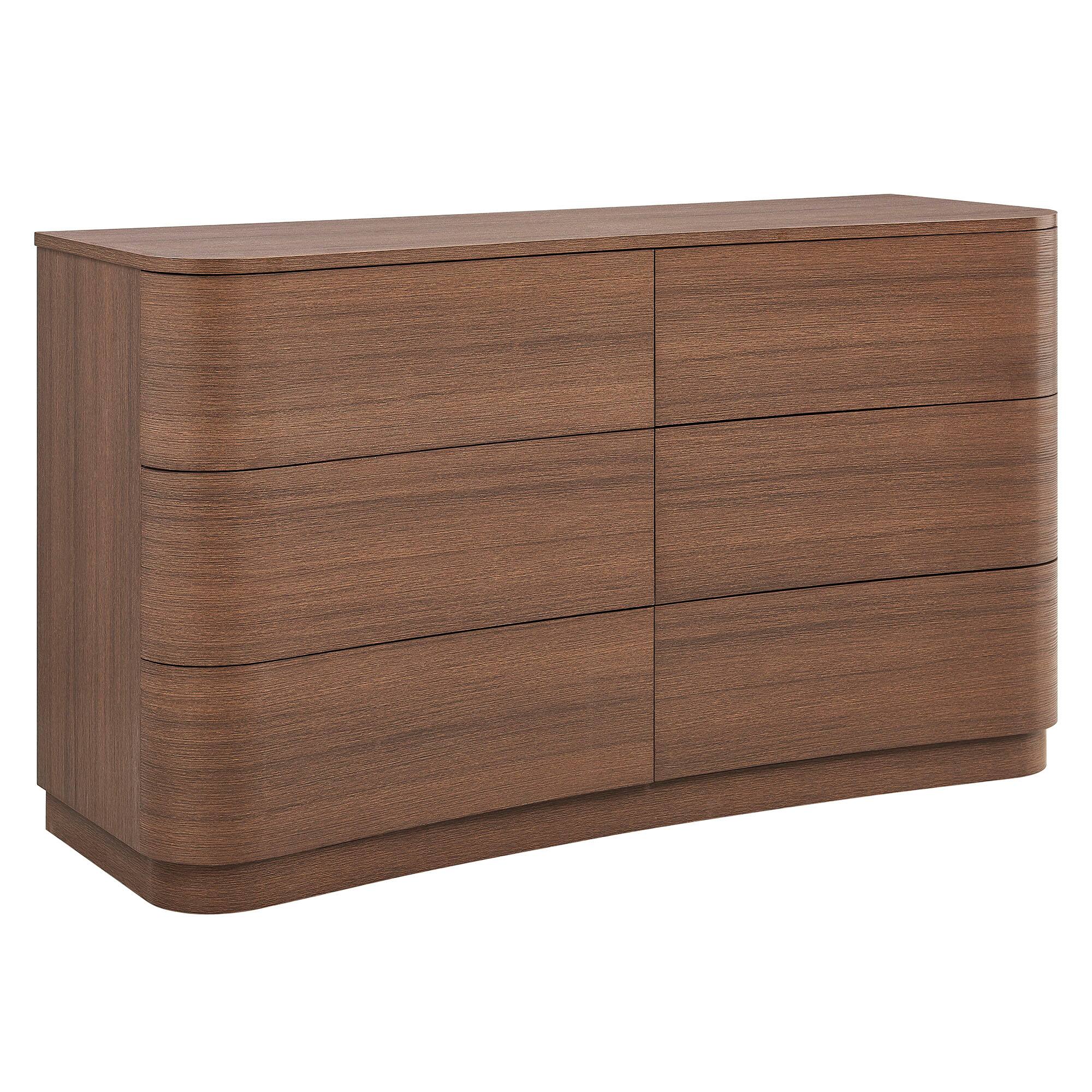 Angle. Modway - Mirae 6-Drawer Curved Dresser by Modway - Brushed Brown Oak.